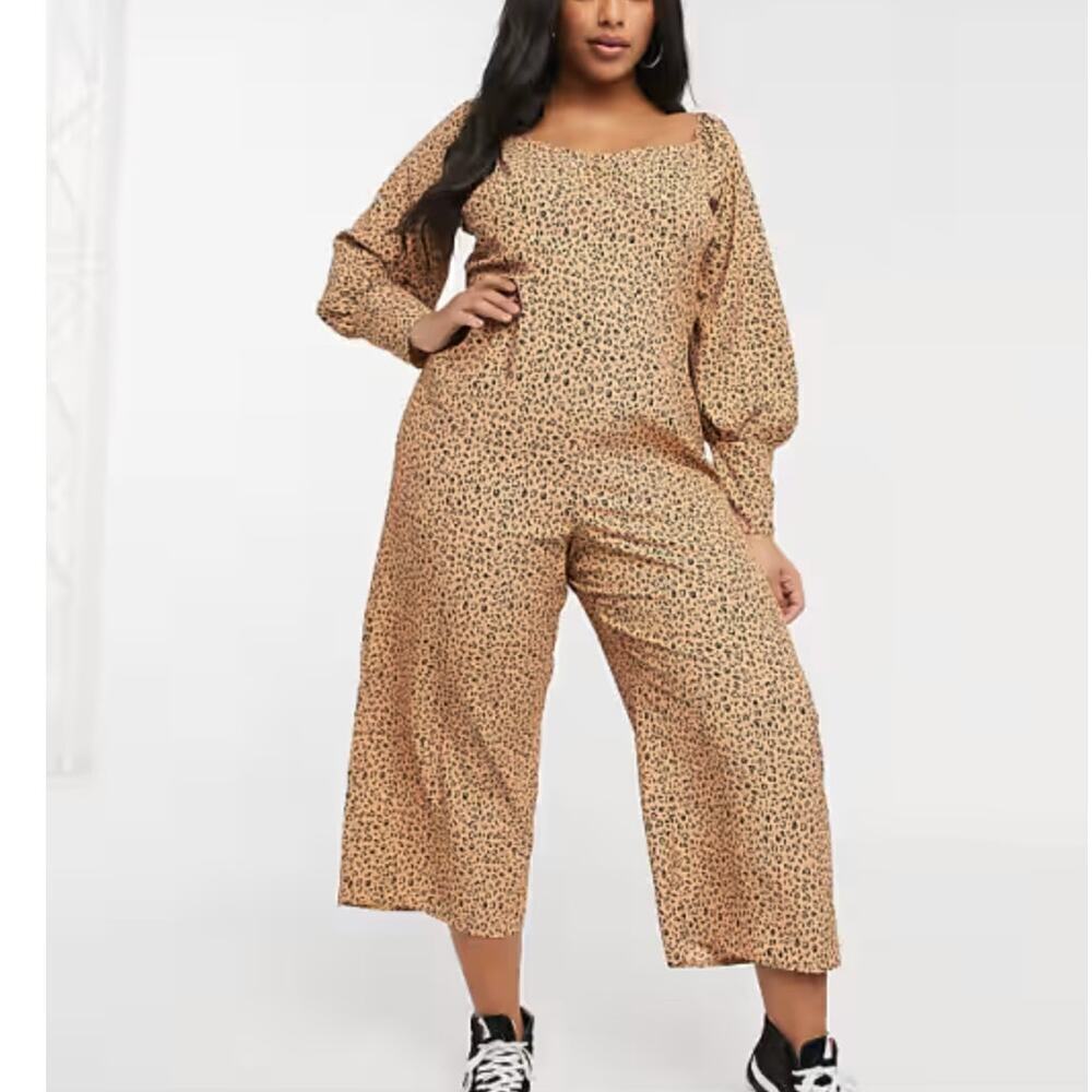 NWT ASOS DESIGN Curve Square Neck Puff Sleeve Leopard Print Jumpsuit • Sz 24 ⬇️